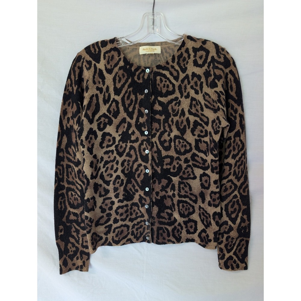 Brown and Black Leopard Print Cardigan Sweater